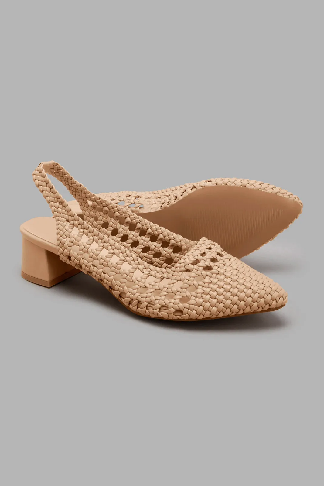 Beige Basket Weave Slingback