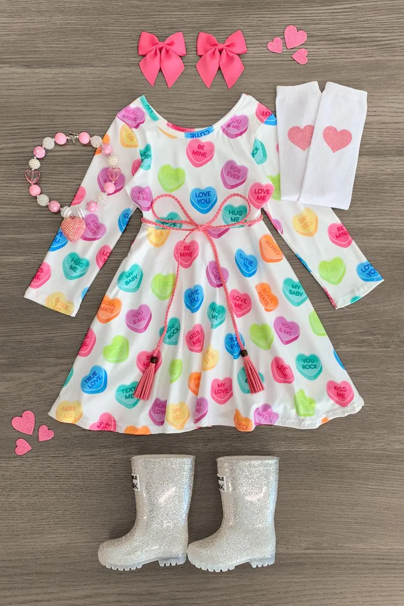 Candy Hearts Long Sleeve Belt Dress