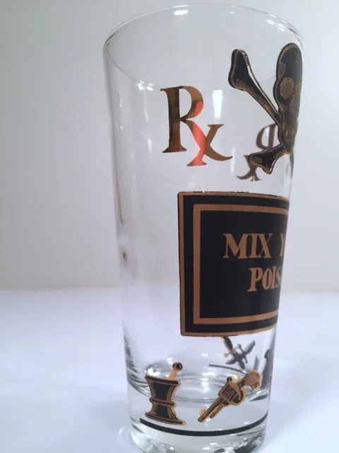 Georges Briard Signed Mid-Century Black & 22-Karat Gold Mix Your Poison Single Glass