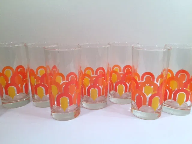 Libbey "Informals" Orange and Yellow Retro Loop Glasses (Set of 8)