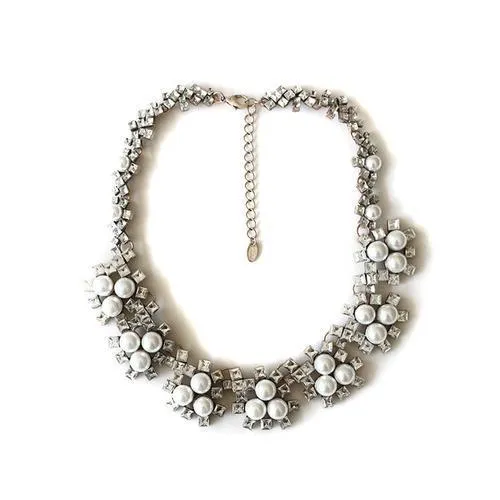 Rhinestone Pearly Geometry Collar Necklace